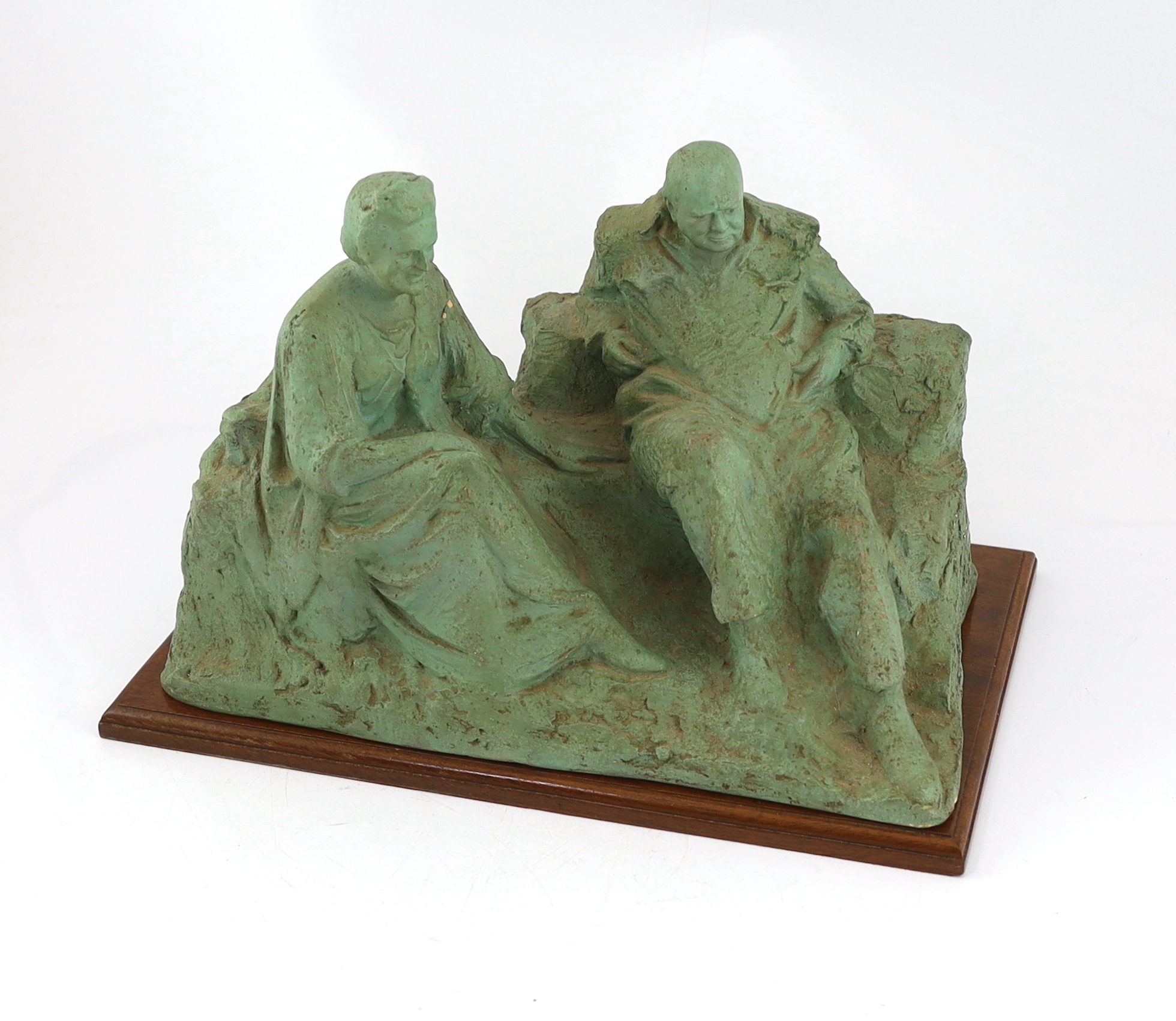 Oscar Nemon (1906-1985) - A maquette for - “Married Love’’, depicting Sir Winston Churchill and Clementine Churchill, plaster with a verdigris patination